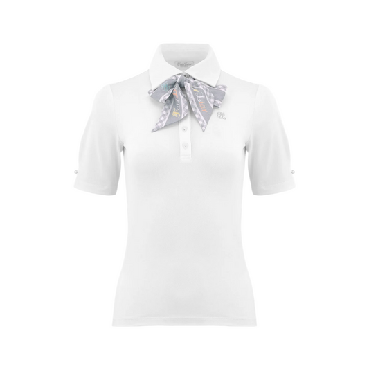 Women’s polo shirt with gingham scarf tie - Korean Golf Fashion