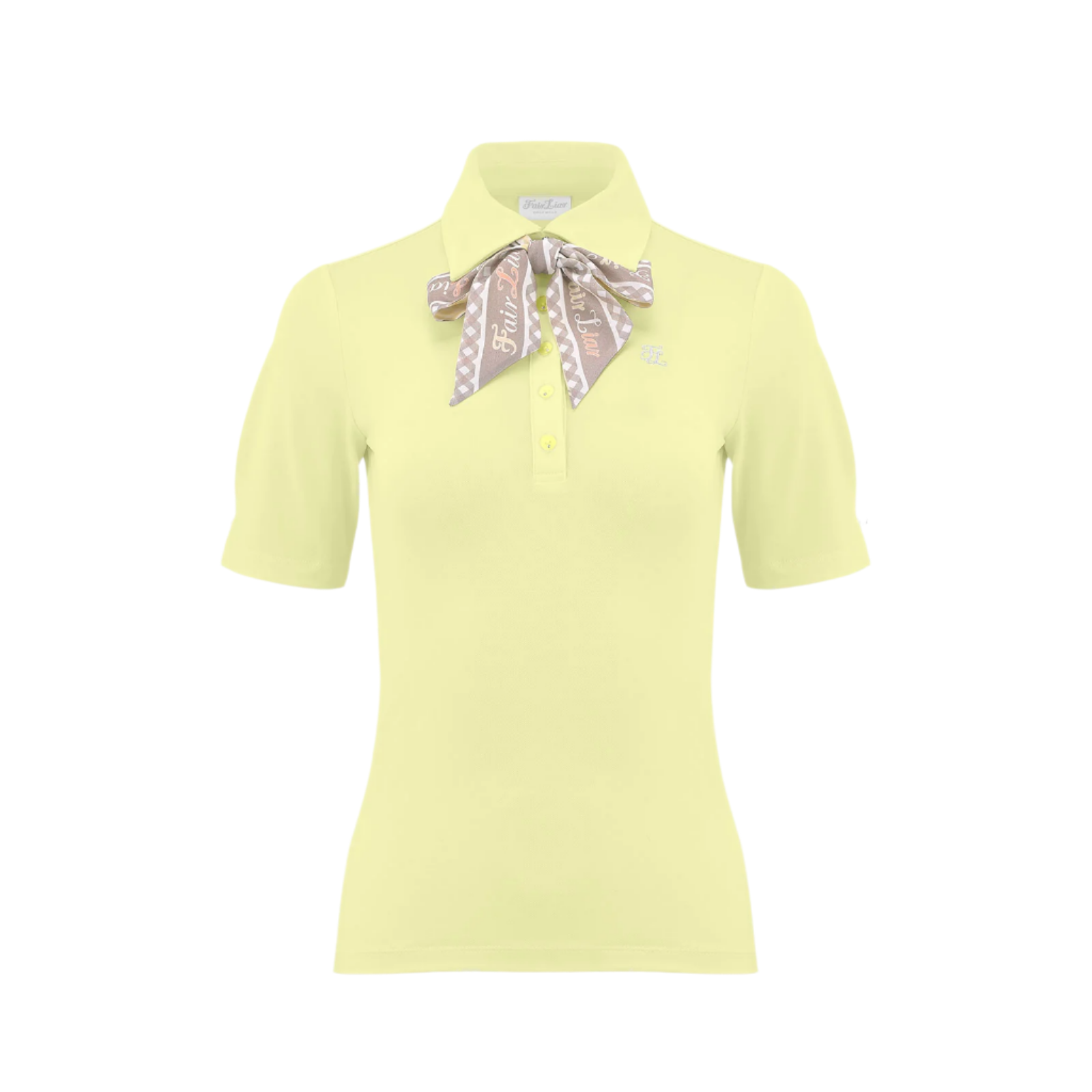 Women’s polo shirt with gingham scarf tie - Korean Golf Fashion