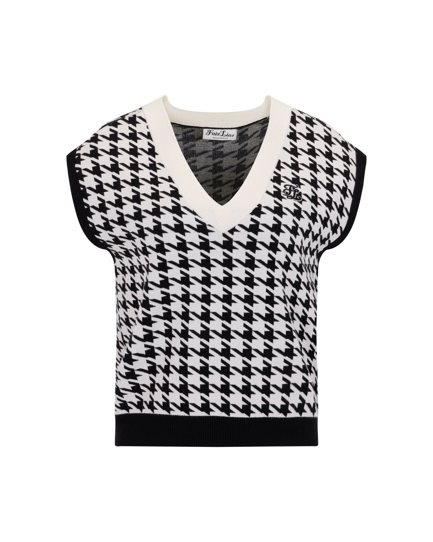 [Fair Liar] Houndstooth Checkered Knit Vest – Black