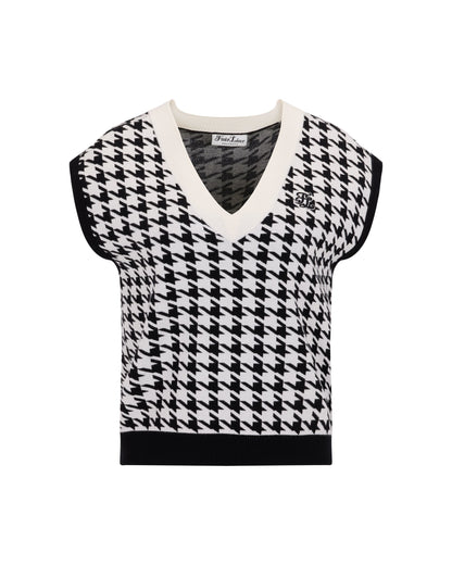 [Fair Liar] Houndstooth Checkered Knit Vest – Black