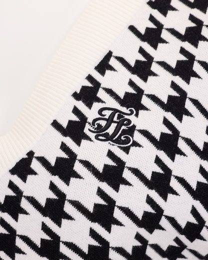 [Fair Liar] Houndstooth Checkered Knit Vest – Black