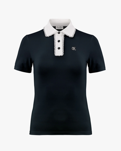 [Fairliar] Lace Point Collar T-Shirt – dark navy