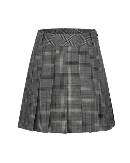 Grey plaid pleated skirt by Fairliar