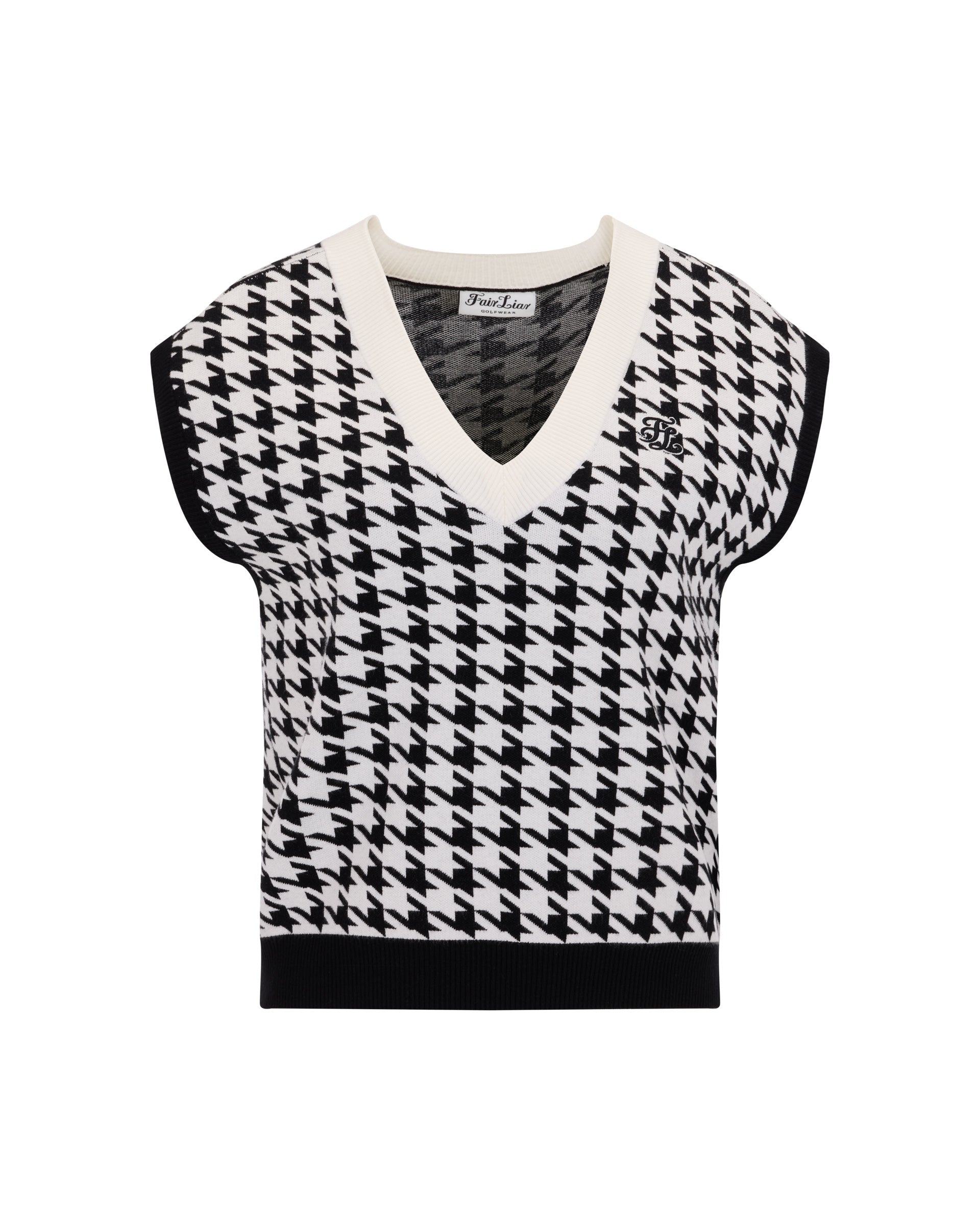 Women's black knit vest with houndstooth check pattern by Fairliar