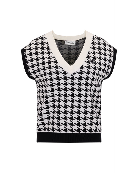Women's black knit vest with houndstooth check pattern by Fairliar