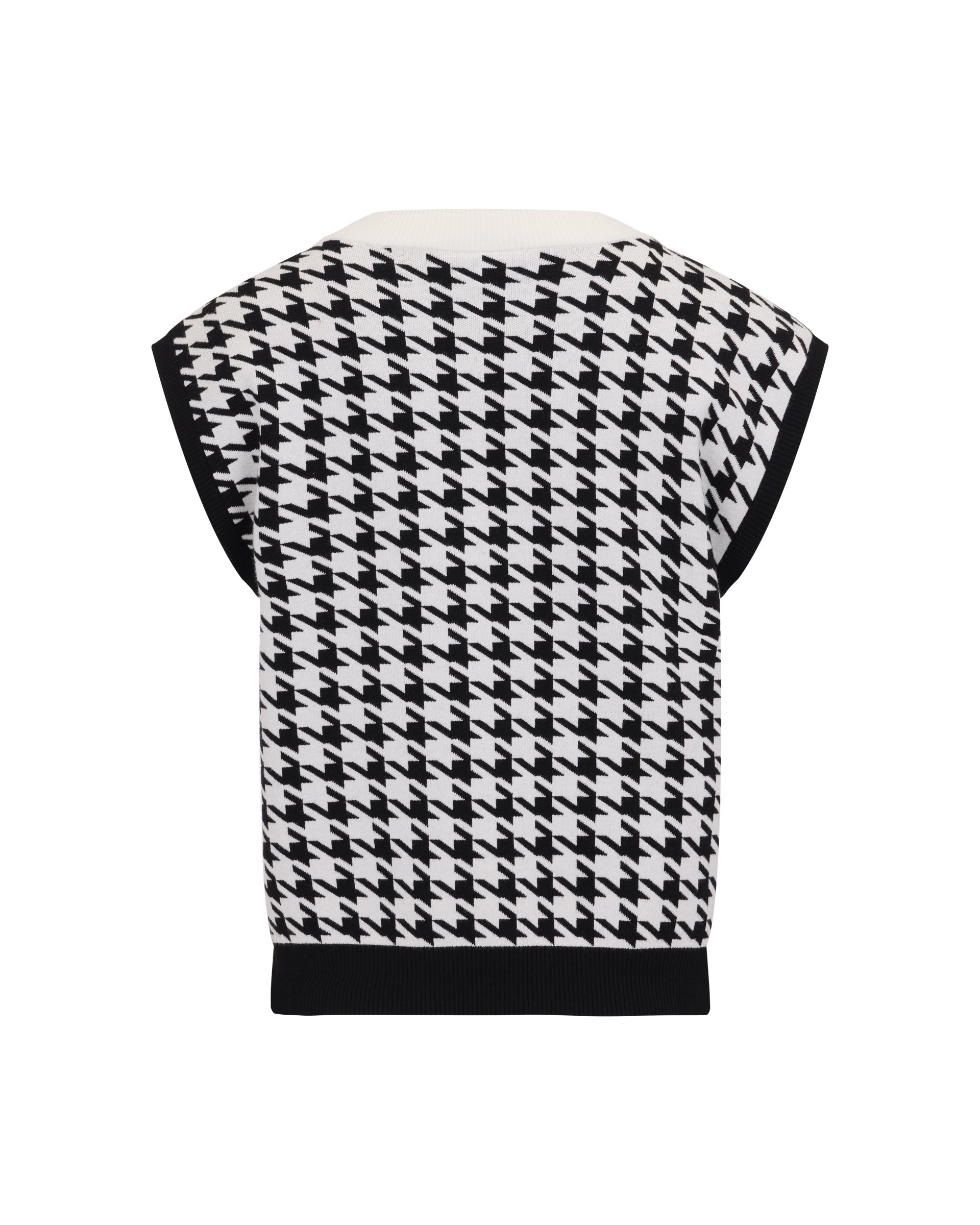 Women's black knit vest with houndstooth check pattern by Fairliar