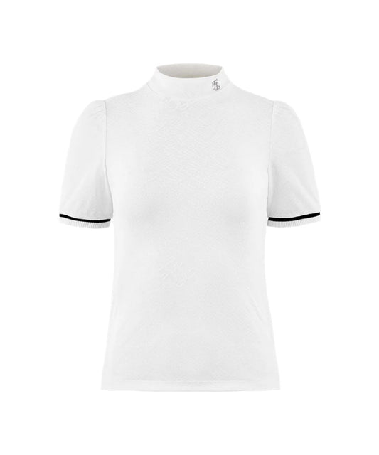 Women's mock neck top with embossed monogram texture by Fairliar