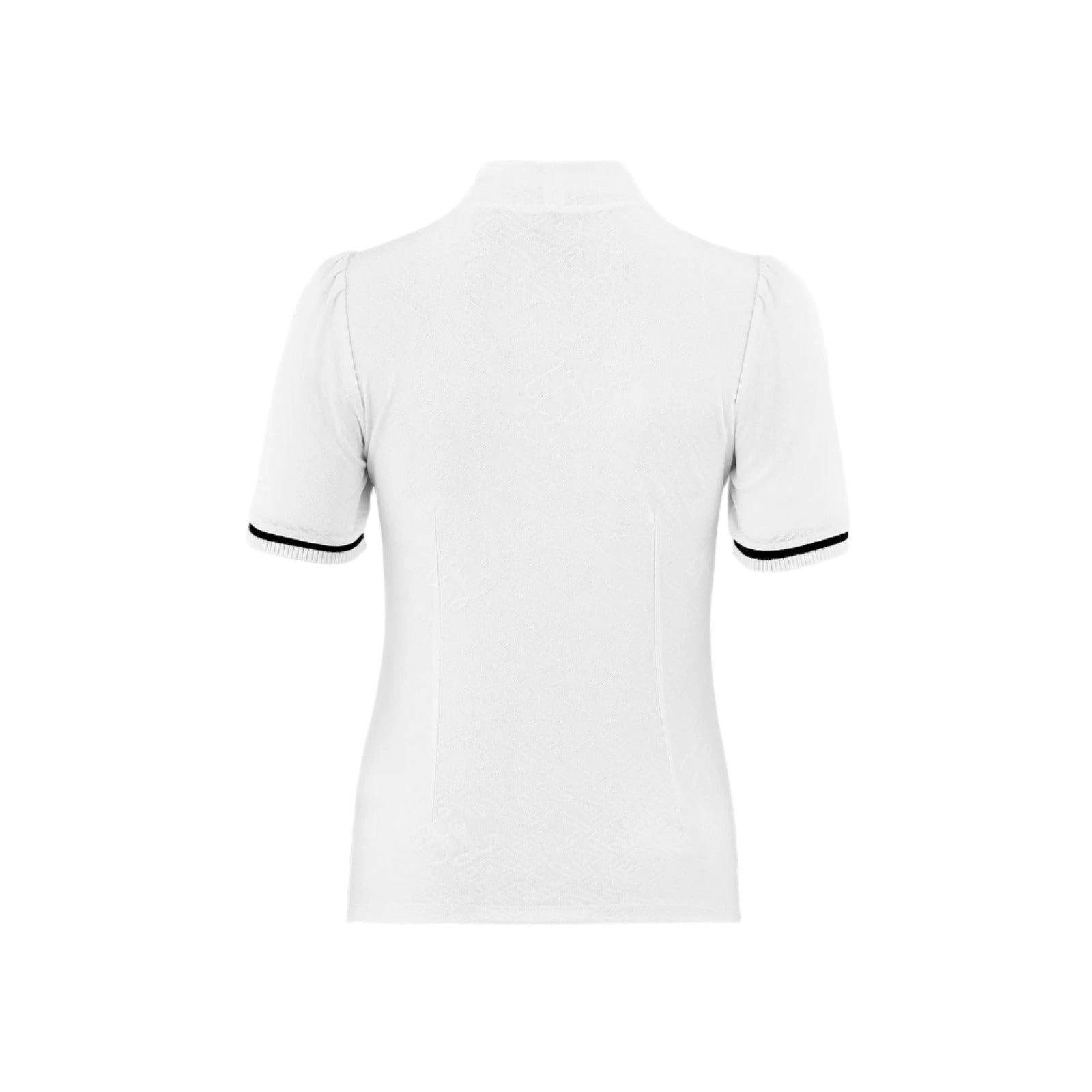 Women's mock neck top with embossed monogram texture by Fairliar