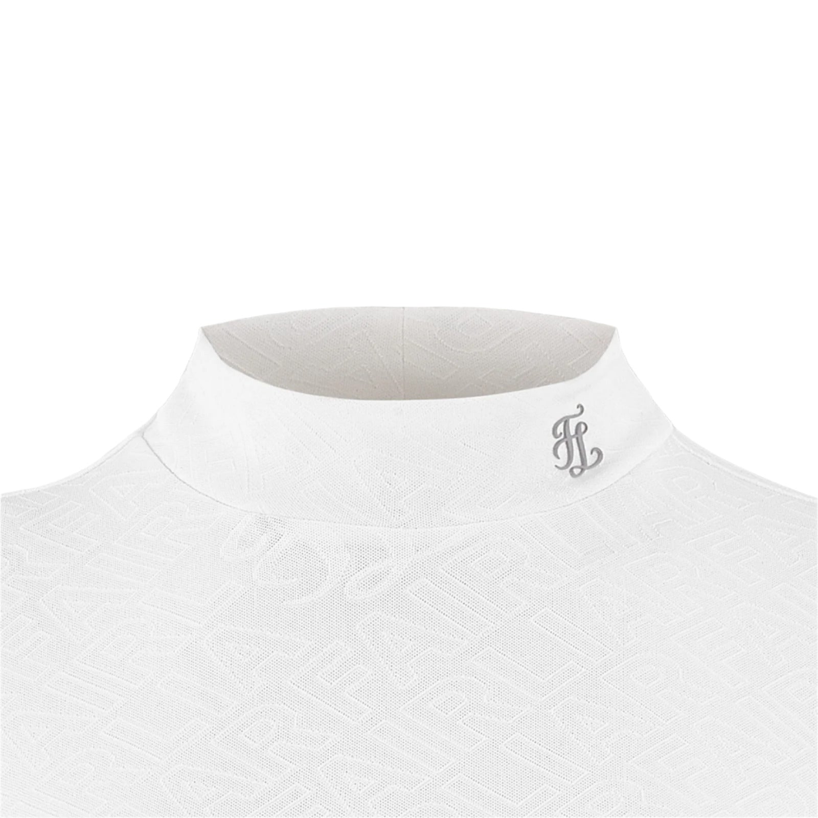Women's mock neck top with embossed monogram texture by Fairliar