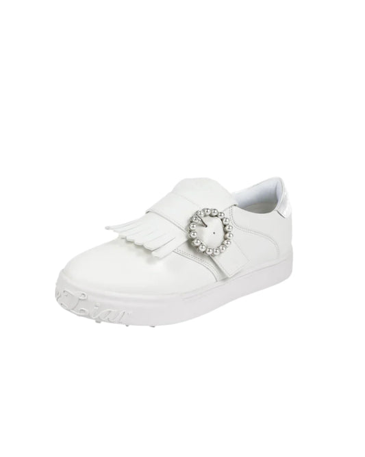Fairliar women's loafers with pearl buckle