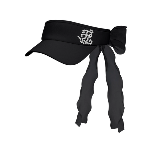 Women's sun visor by Fairliar featuring pearl-embellished logo and ribbon accent