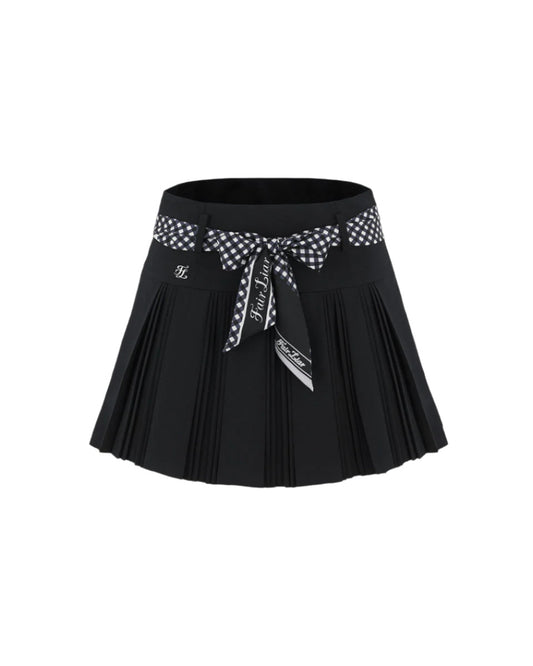 Women's black pleated skirt by Fairliar with matching scarf set