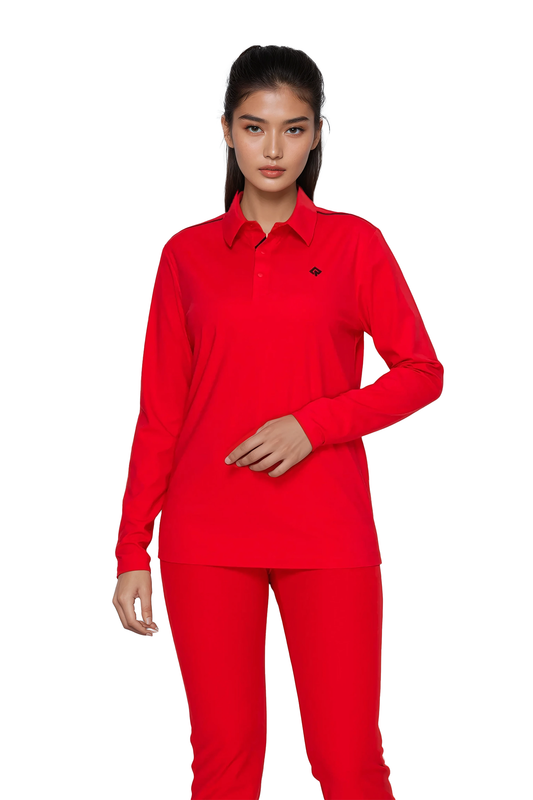 Women's red golf polo with long sleeve by Renoma