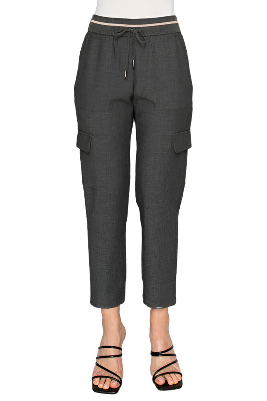 Women's grey cargo-style jogger pants - Korean Fashion