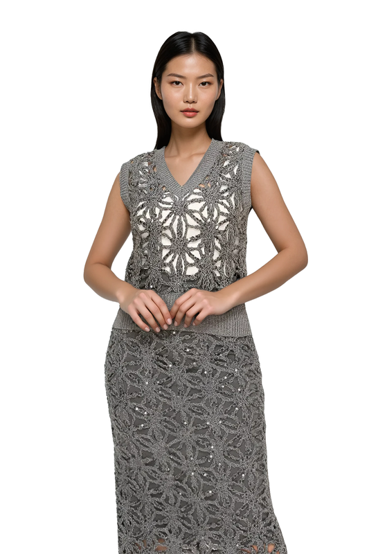 Women's crochet sweater vest - Korean Fashion