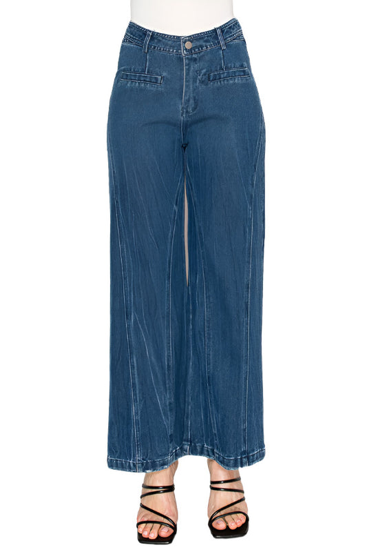 Women's high-rise denim pants - Korean Fashion