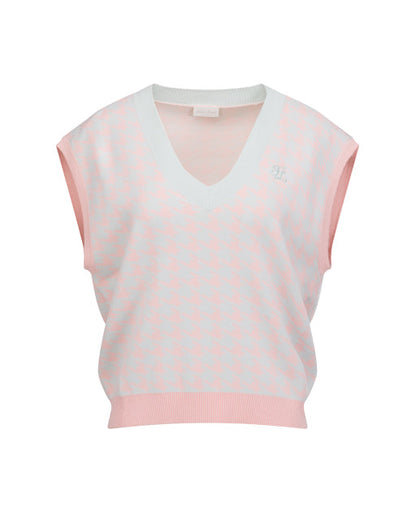 [Fair Liar] Pastel Houndstooth Knit Cropped Vest
