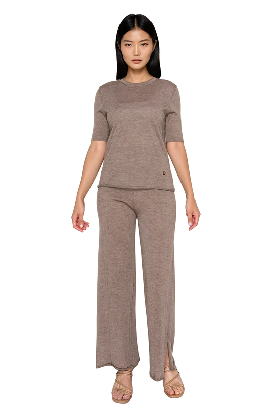 Women's knit top and wide-leg pants set - Korean Fashion