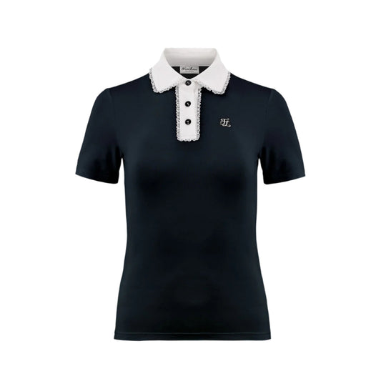Fairliar lace-trim contrast collar polo shirt