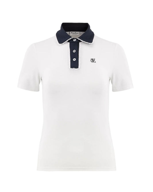 Fairliar women's polo shirt with lace trim and contrast collar