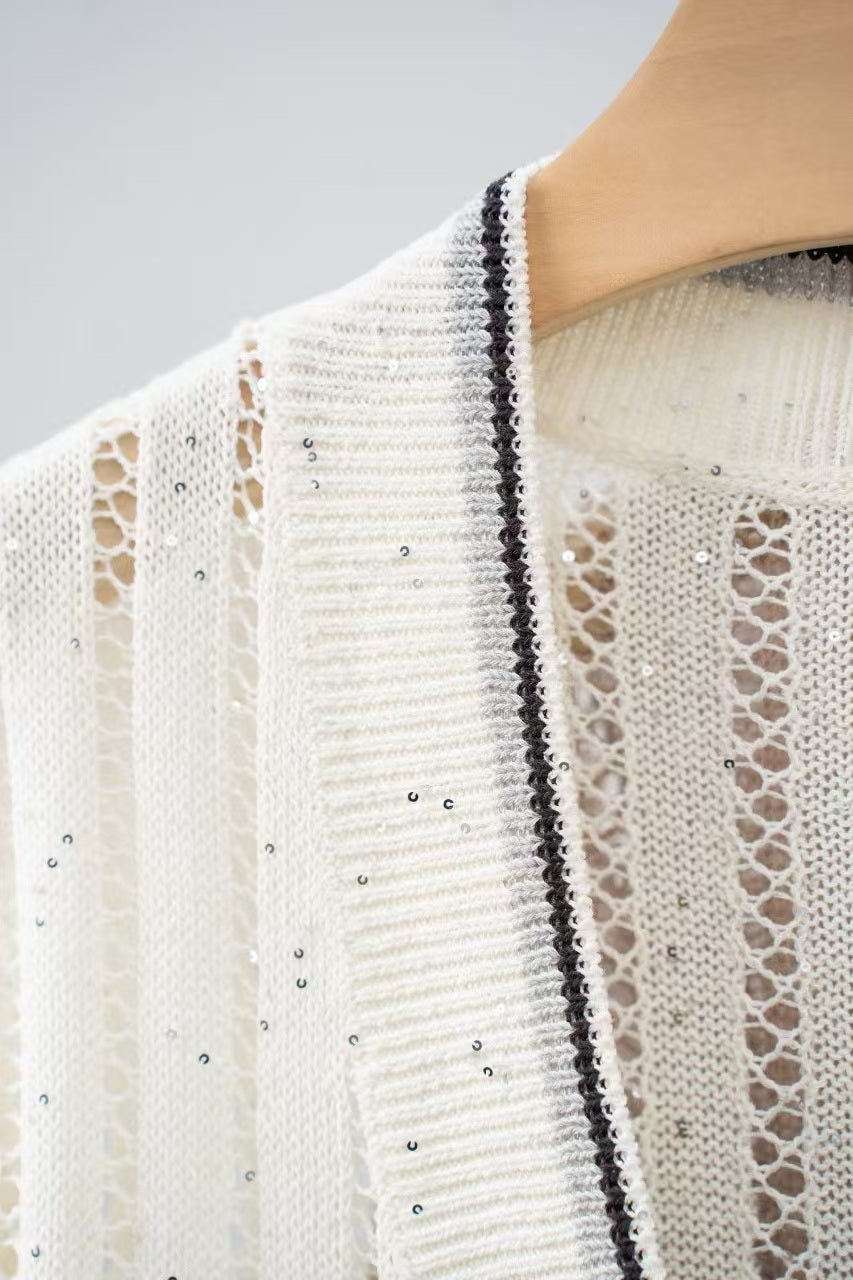 Women's Sequin Cardigan in Ivory- Korean Fashion