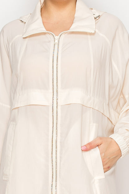 Women's Lightweight longline zip-up jacket - Korean Fashion