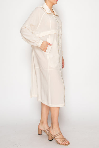 Women's Lightweight longline zip-up jacket - Korean Fashion