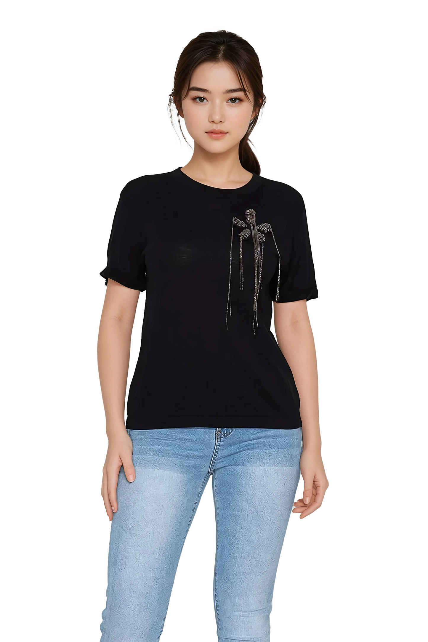 Women's t-shirt featuring unique embroidered details - Korean Fashion