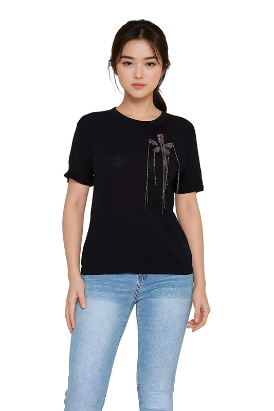 Women's t-shirt featuring unique embroidered details - Korean Fashion