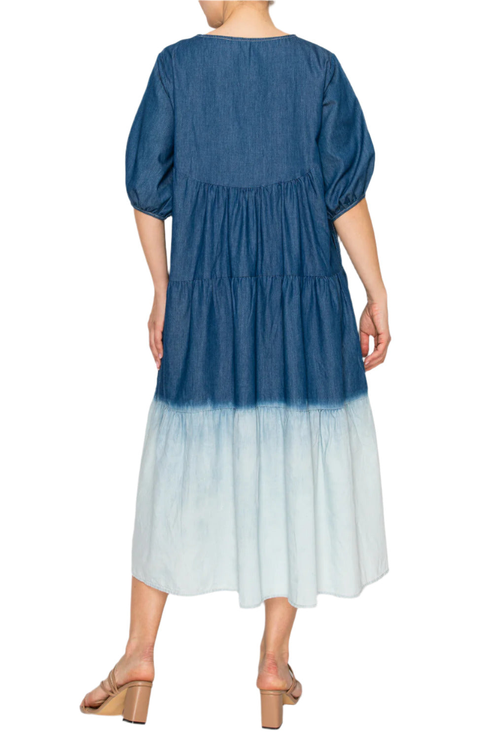 Women's Ombre Denim Tiered Dress - Korean Fashion