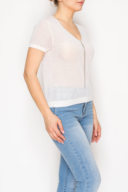 Women’s V-neck sheer knit top - Korean Fashion