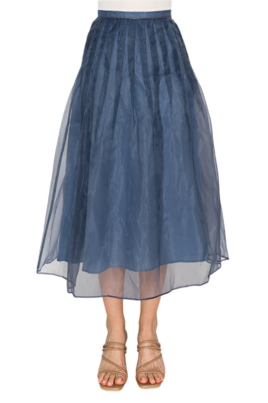 Women's sheer pleated skirt in navy organza - Korean Fashion