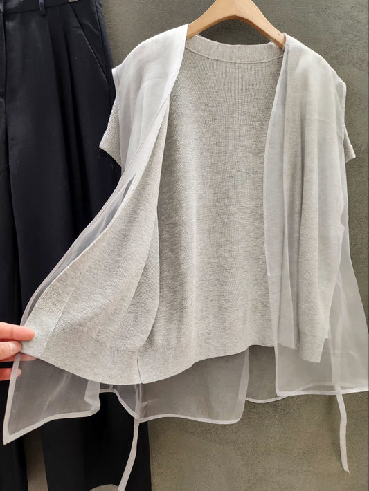  Sheer Organza Wrap Vest Korean Fashion