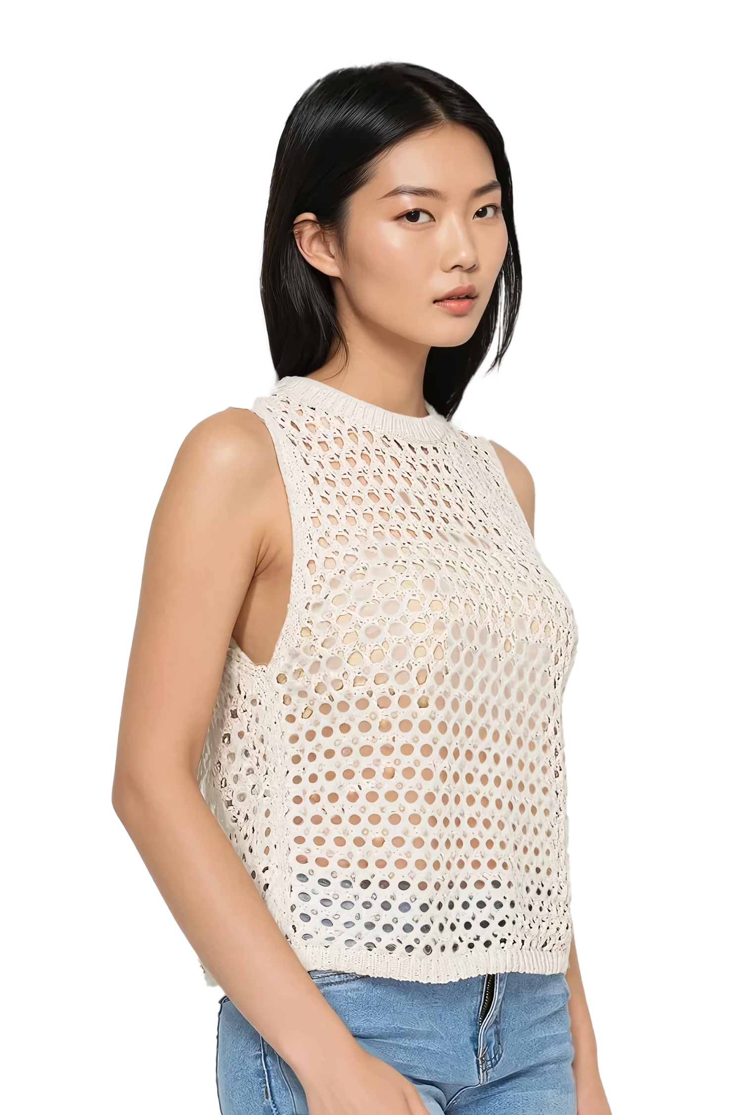 Women's Sleeveless Open-Knit Crochet Top - Korean Fashion