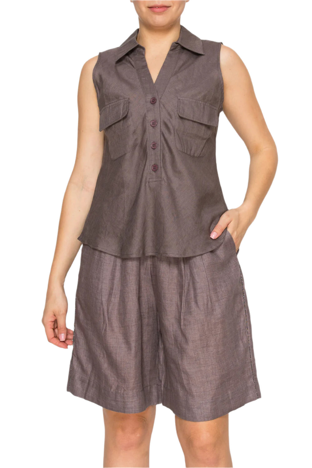 Women's sleeveless utility shirt - Korean Fashion
