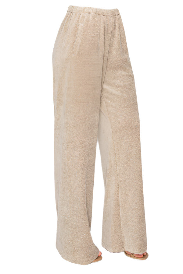 Women's wide-leg velvet lounge pants - Korean Fashion