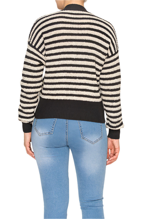 Women's knit cardigan with bold stripes  - Korean Fashion