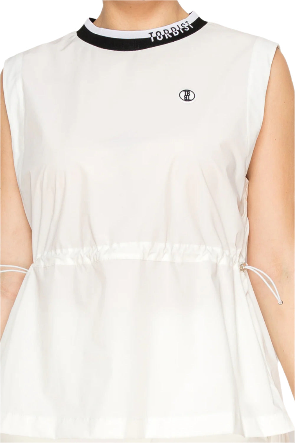 Torbist sleeveless white top with adjustable drawstring waist