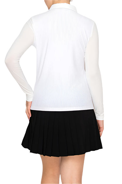Women's white ribbed polo shirt by Torbist with long sleeves