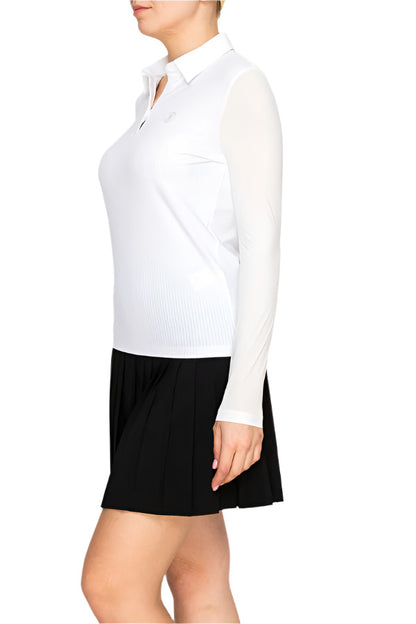 Women's white ribbed polo shirt by Torbist with long sleeves