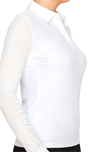 Women's white ribbed polo shirt by Torbist with long sleeves