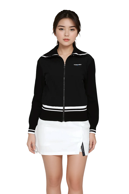 Women's black zip-front cardigan by Torbist