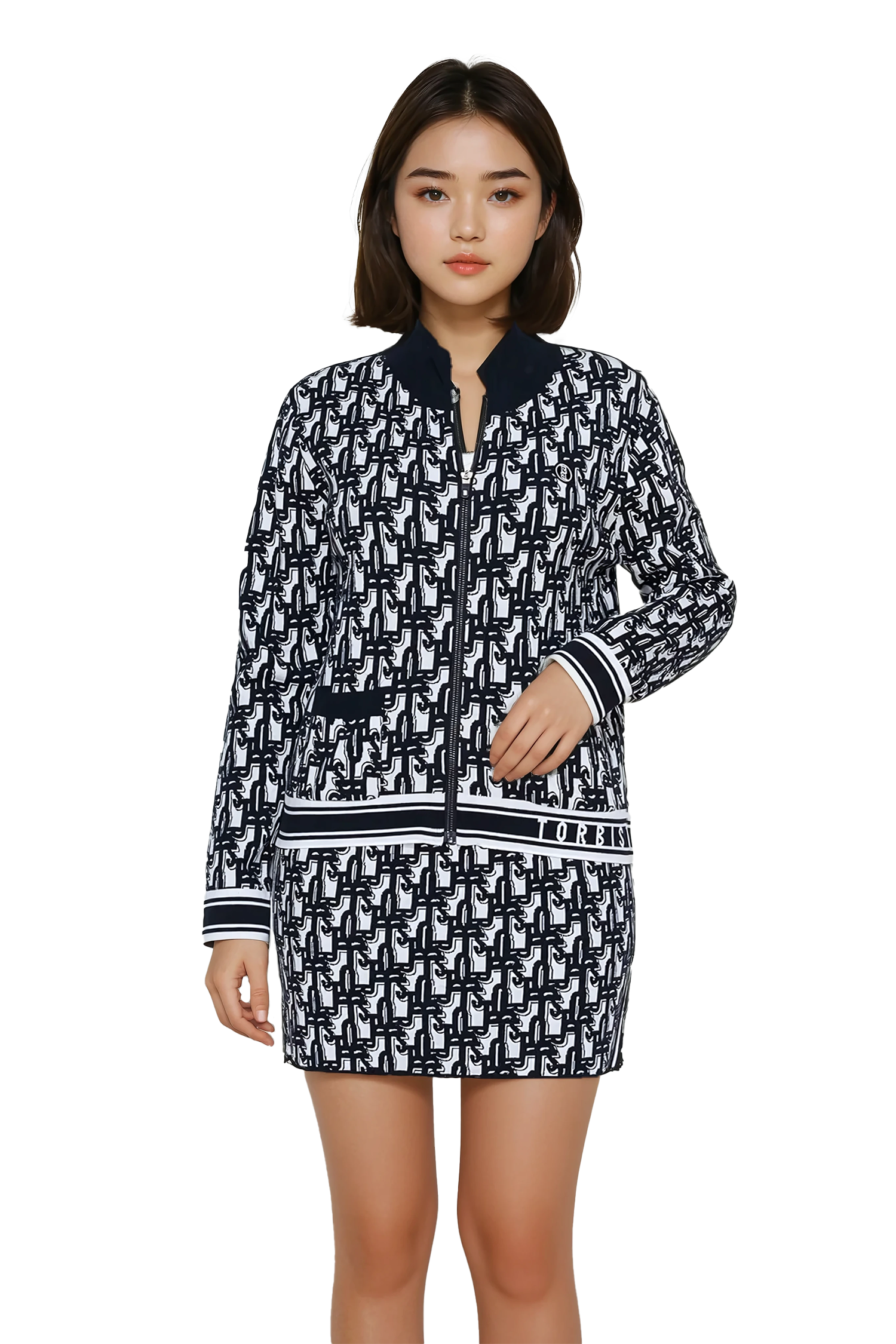  Women's zip-up knit jacket by Torbist featuring monogram pattern – stylish Korean activewear