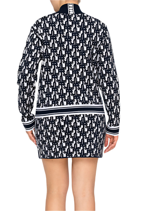 Women's zip-up knit jacket by Torbist featuring monogram pattern