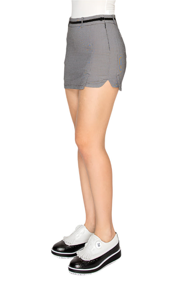 Women's houndstooth print mini skort by Torbist featuring belt detail