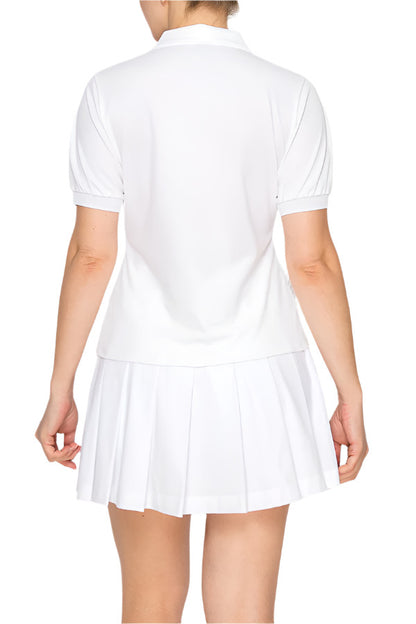 Women's minimalist white zip-up polo shirt by Torbist 