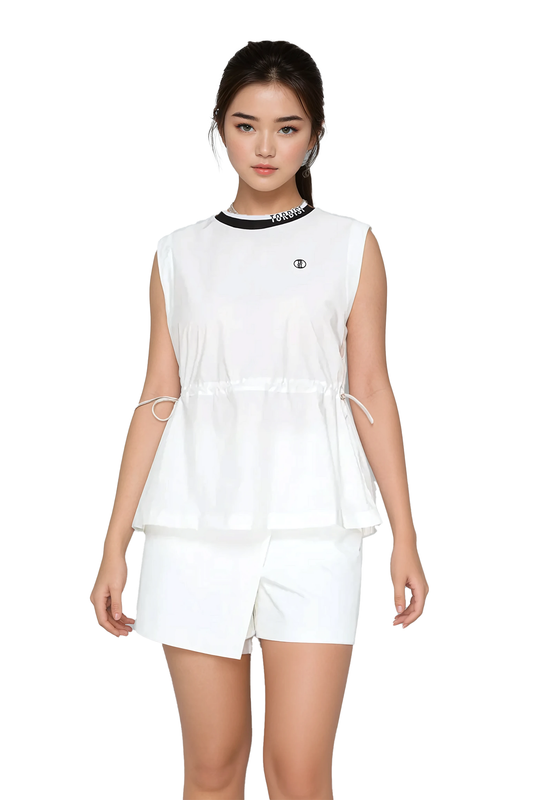 Torbist drawstring peplum golf blouse in white