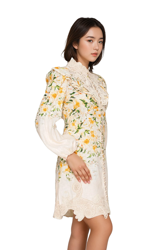 Vintage-inspired floral lace dress - Korean Fashion