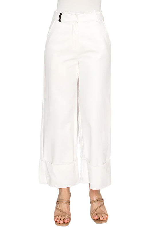 Women's white wide-leg cropped trousers - Korean Fashion