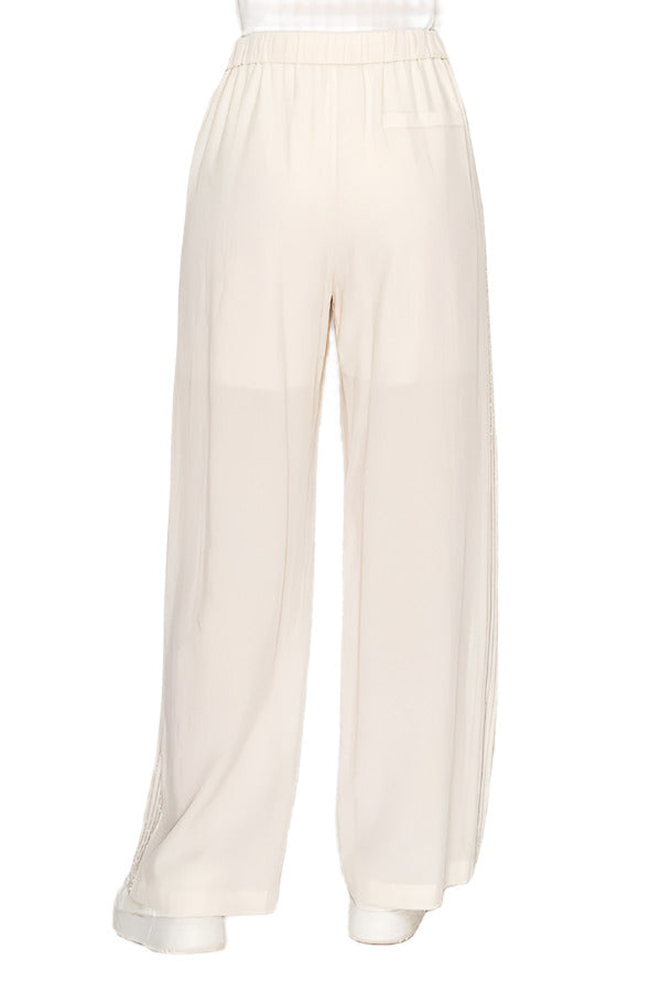 White flowy wide-leg pants with drawstring waist - Korean Fashion